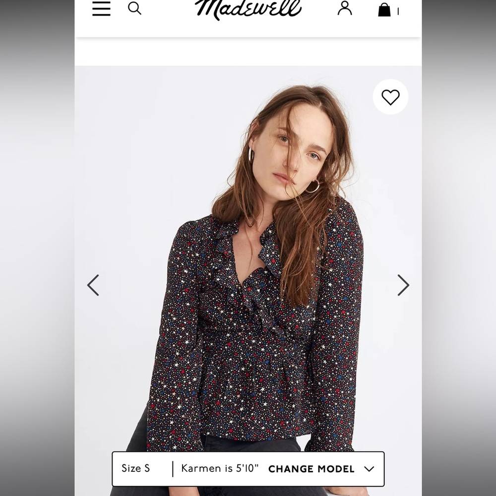 Madewell Silk Ruffle-Hem Wrap Top in Starry Night